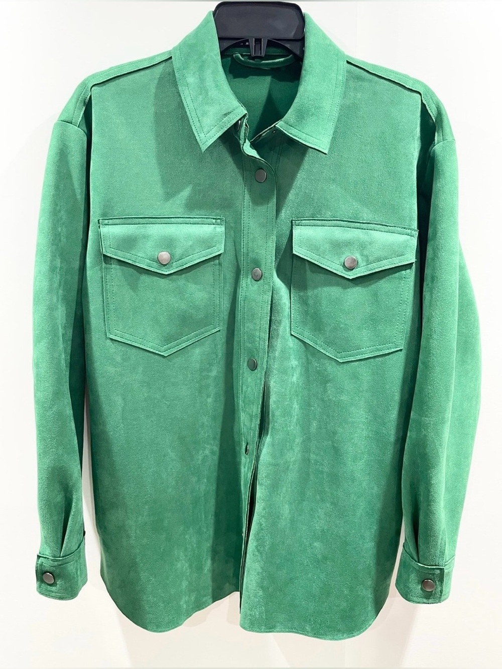 Like New Zara oversized Kelly green suede shirt jacket, sz XS (runs large)